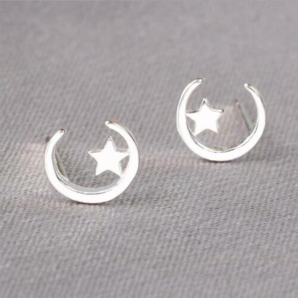 Jewelry - NWOT 925 Sterling Silver Moon Stars Stud Earrings